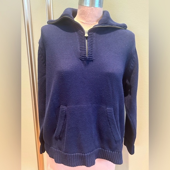 Liz Claiborne Navy Cotton Quarter Zip Knit Pullover Sweater Size Petite Medium - Picture 1 of 4